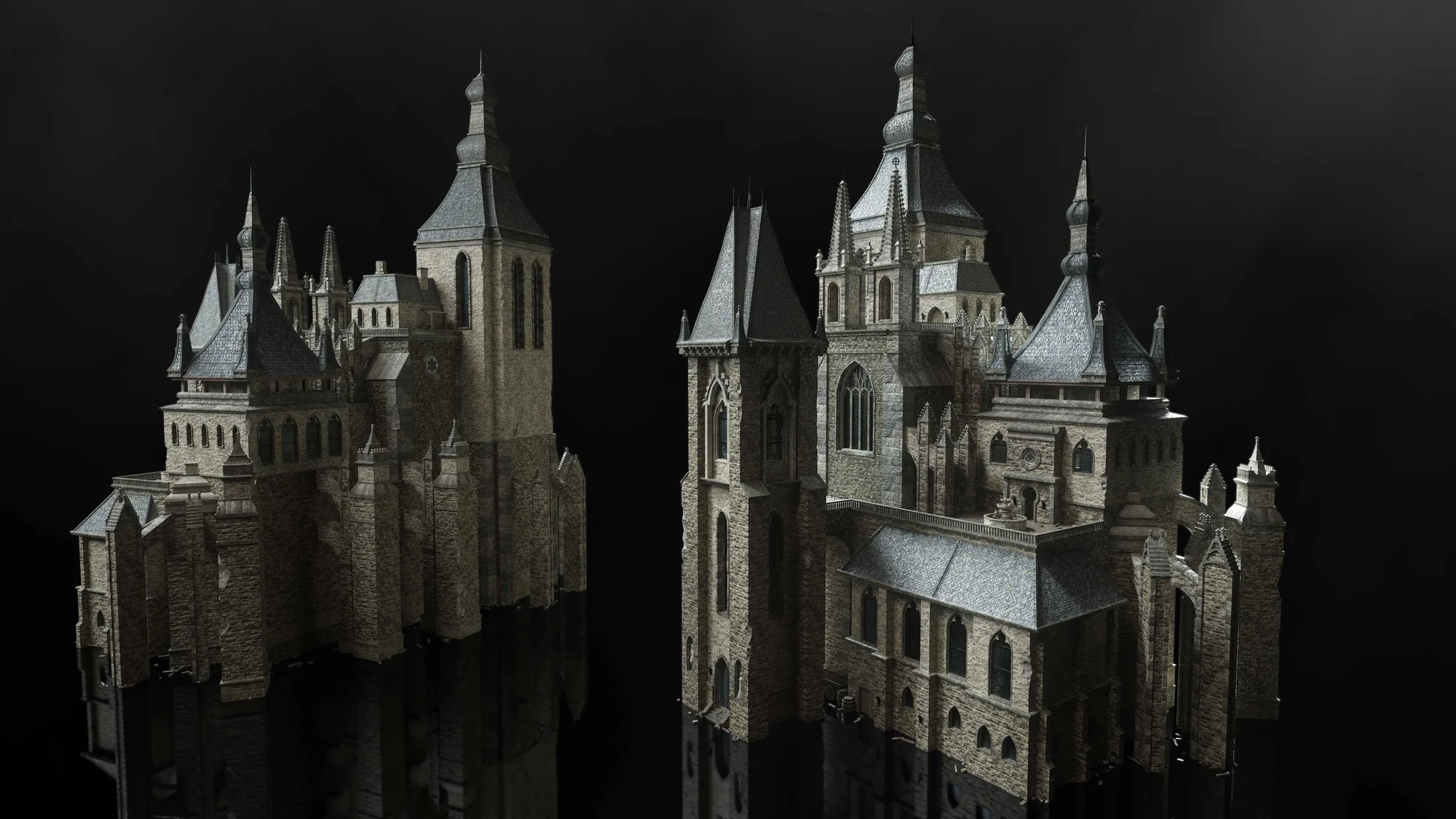 Дремлет за горой мрачный. Тёмное королевство кукольный. Kitbash3d Dark Fantasy. Kitbash Gothic building. 3d Dark Scenes.