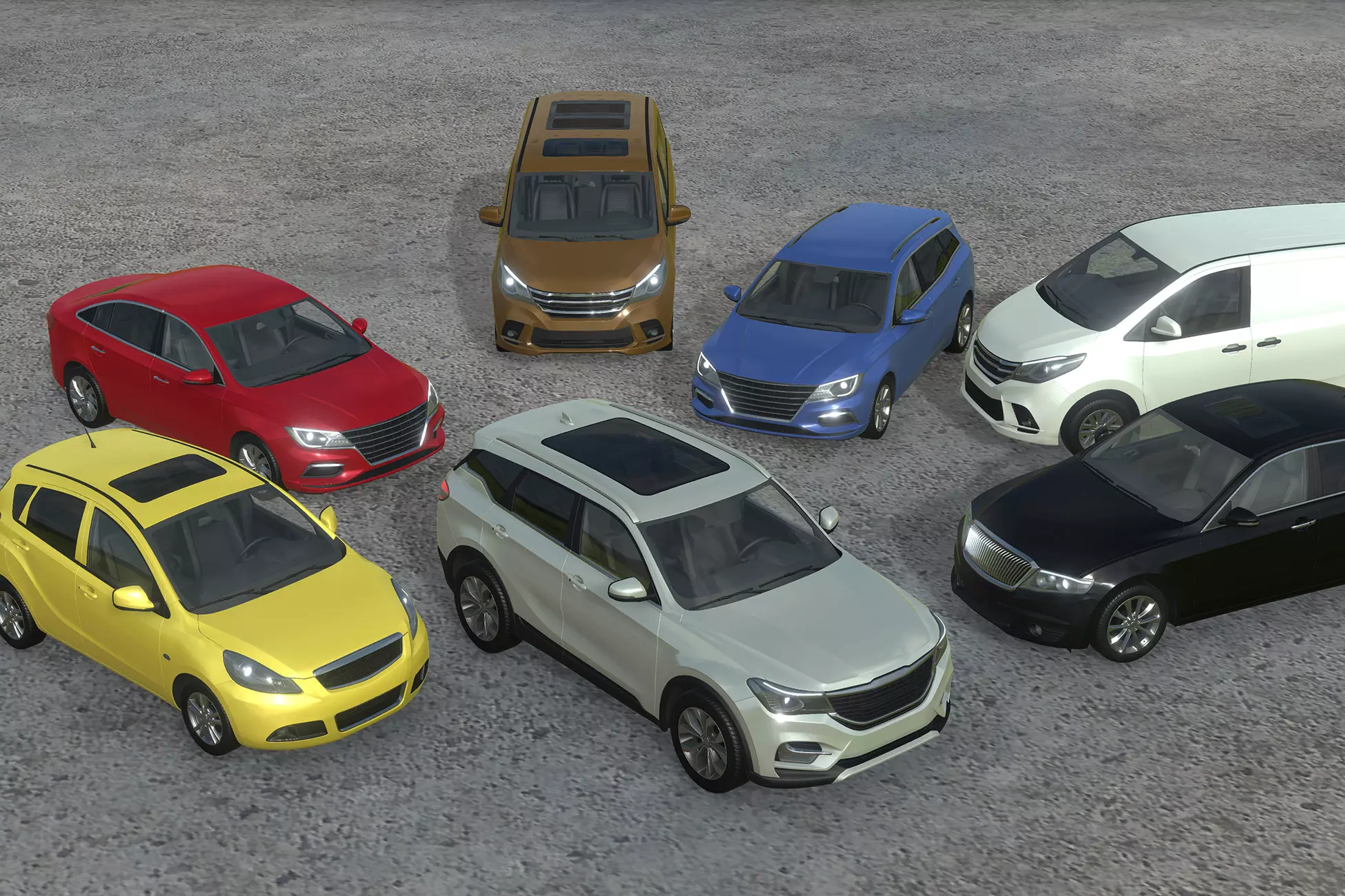 Realistic car pack. 7 Cars. Game Assets. D3s cars Pack.